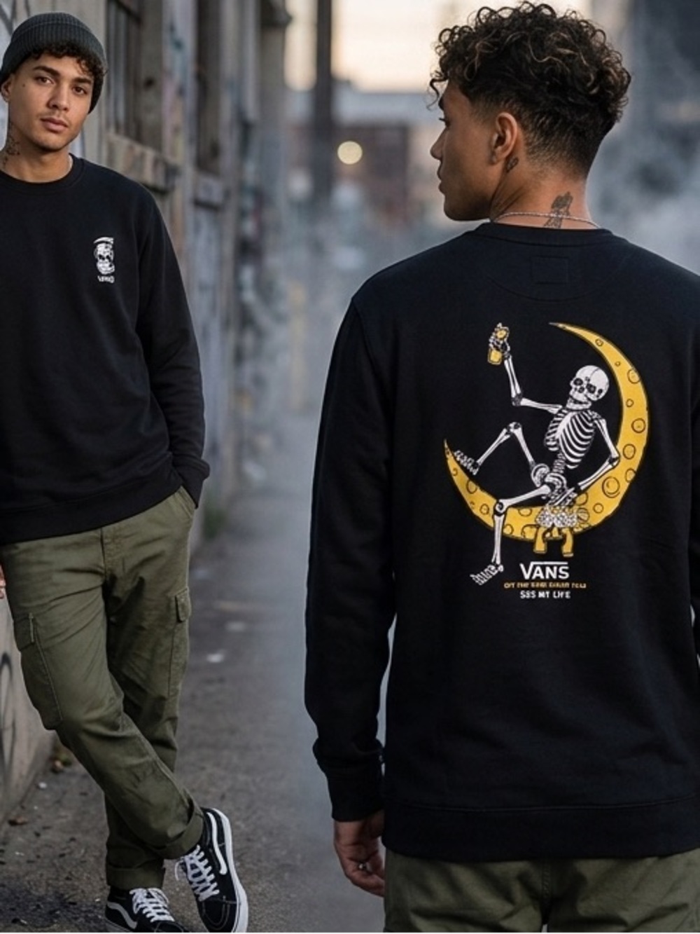 Vans Essential Crew Neck Sweatshirt SK8 HI LIFE Skeleton Skull